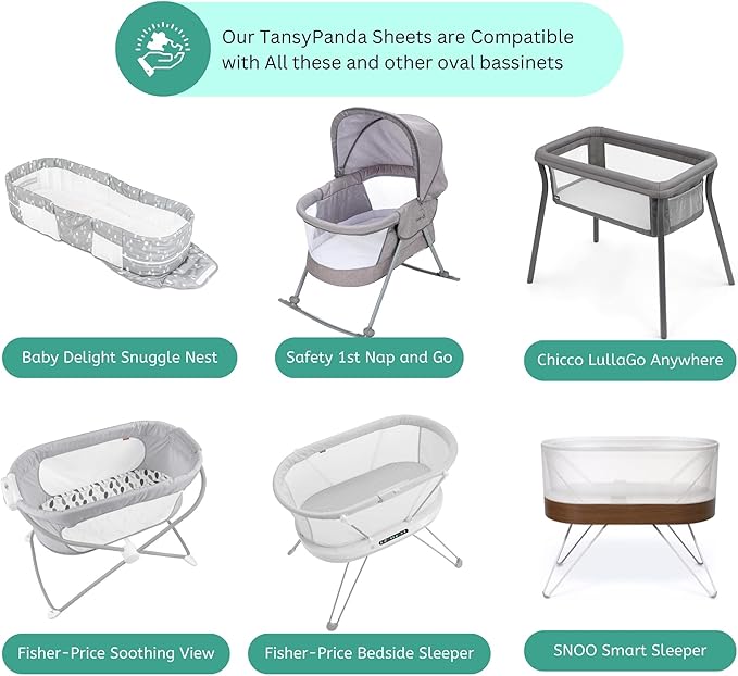 TansyPanda Bassinet Sheets for Baby Delight Snuggle Nest, Chicco LullaGo, Fisher Price, Snoo Smart, 3PC, 18 x 30 Inch, Ultra Soft, Breathable, Snug Fit, Unisex Boys, Girls (Moon, Stars, Clouds)