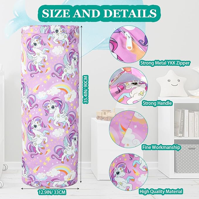 Stuffed Animal Bean Bag Storage Chair for Kids Cover Only (No Filler), Organize, Sit, Play & Boxing, 100% Cotton Canvas Washable, Ultra Soft Cylinder Long Vertical Zipper Best Gift for Child