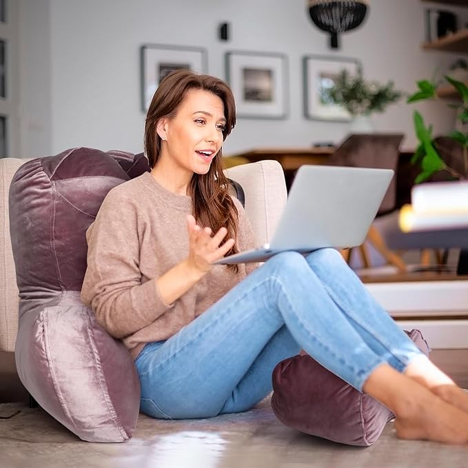 Reading Pillow Adults 31’’, Backrest Pillow with Arms for Sitting in Bed Couch Shredded Memory Foam, Back Pillow with Leg Pillow and Pockets for Reading/Gaming/Relaxing