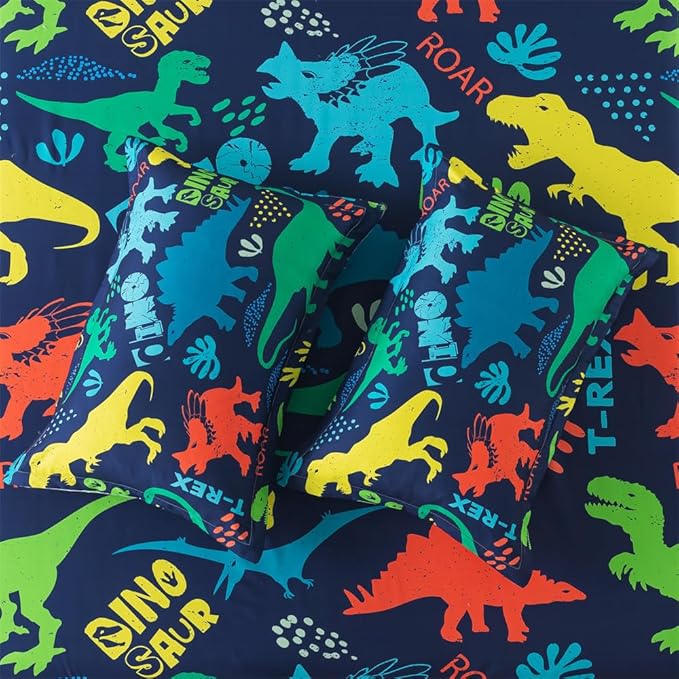 qjmiaofang Dinosaur Queen Sheets for Boys Dinosaur Bed Sheets 4Pieces Jungle Sheets with T-Rex Dinosaur Flat Sheet Set Wildlife Dinosaur Fitted Sheet 1 Fitted Sheet 1 Flat Sheet 2 Pillowcases