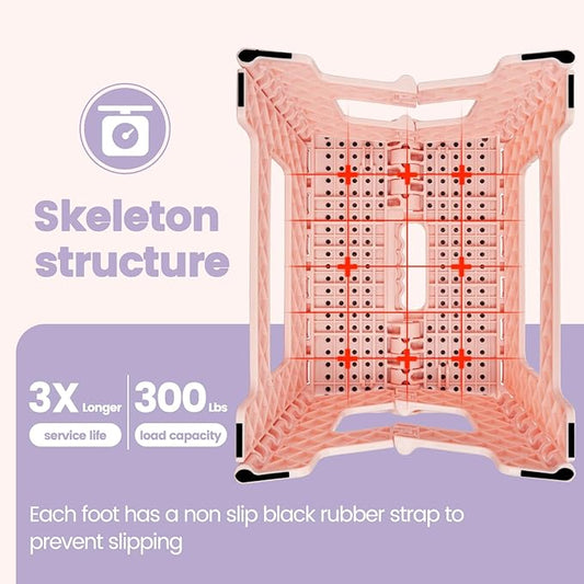 ACSTEP 9 Inch Folding Step Stool 300 LB Capacity Non Slip Foot Stool with Handle Plastic Foldable Step Stools for Kids Stepping Stool for Bathroom Black Small Step Stool (1 PC Pink)