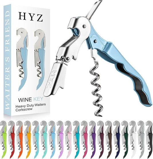 HYZ 2-Pack Wine Opener Waiter Corkscrew, Professional Wine Key for Servers, Bartender with Foil Cutter, Manual Wine Bottle Opener Double Hinged (Sky Blue)