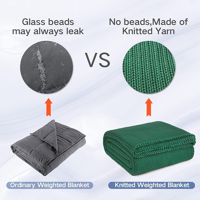 Knitted Weighted Blanket(Green 50"x60" 10lbs),Home Décor Cooling Throw Blanket for Hot Sleepers,Hand Made Chunky Knit Heavy Blanket or Adults Use on Twin Size Bed