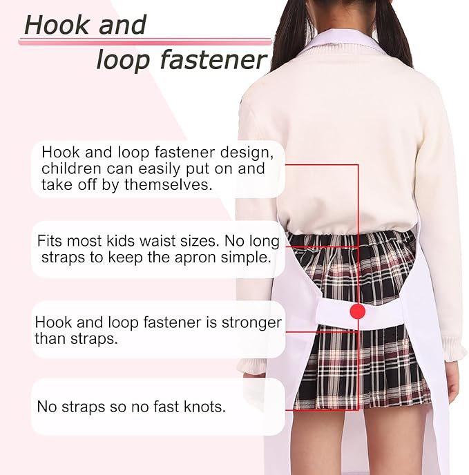 Kids Apron Chef Hat Set for Boys and Girls Adjustable Neck Strap Hook and Loop Fastener Design Waistband for Baking