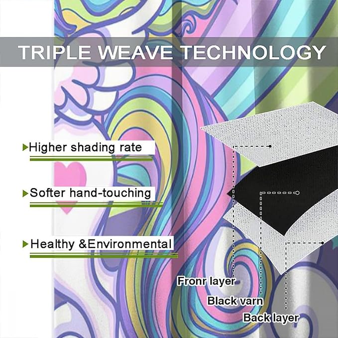 Kids Unicorn Curtains Purple Cartoon Rainbow Cartoon Room Blackout Curtains Boys Girls Baby Room Decor Curtains Living Room Decor 42x54 Inch 2 Panels