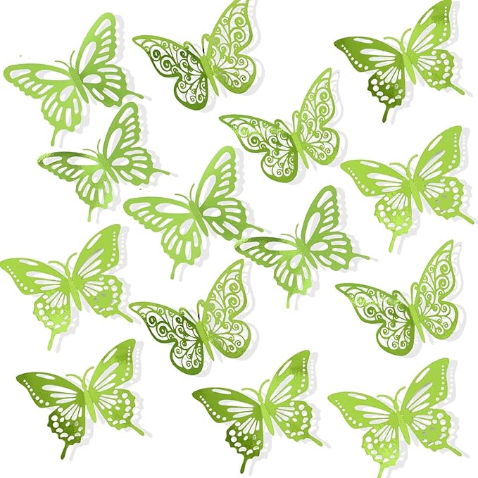 72Pcs 3D Butterfly Wall Decor 3 Sizes 3 Styles, Butterfly Decorations Party Birthday Cake Decoration, Removable Butterfly Wall Stickers for Kids Nursery Wedding Bedroom Room Decor(Green)