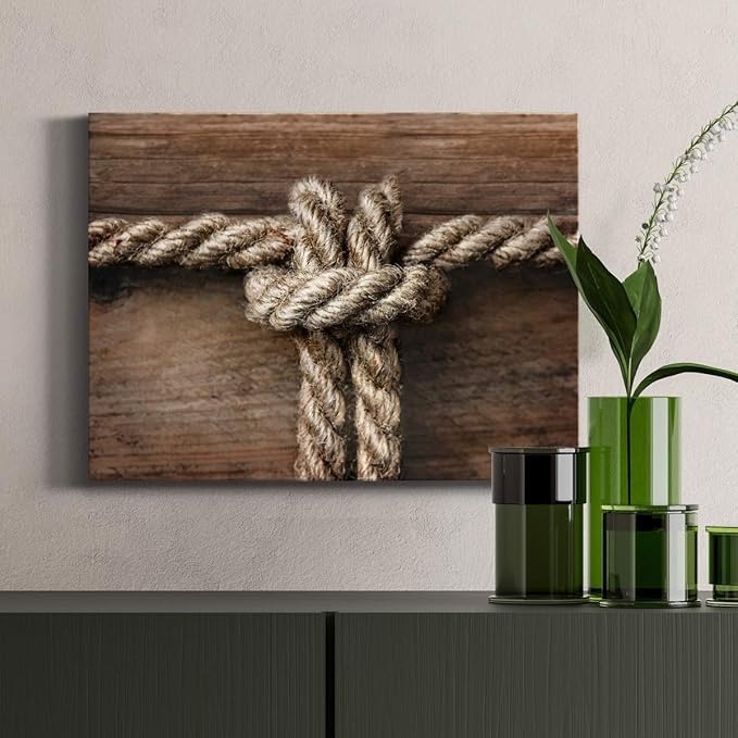 Renditions Gallery Canvas Nautical Wall Art Modern Decorations Paintings Rope Closeup Knot Abstract Vibrant Wooden Maritime Sailor Artwork Prints for Bedroom Office Kitchen - 18"x27" LT33