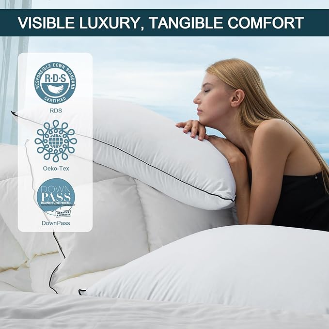 Hungarian Goose Down Pillows Standard Size, Bed Pillows for Sleeping, Pillow for Back, Stomach or Side Sleepers, Ultimate Comfort, 2 Pack, Standard (20" x 26")