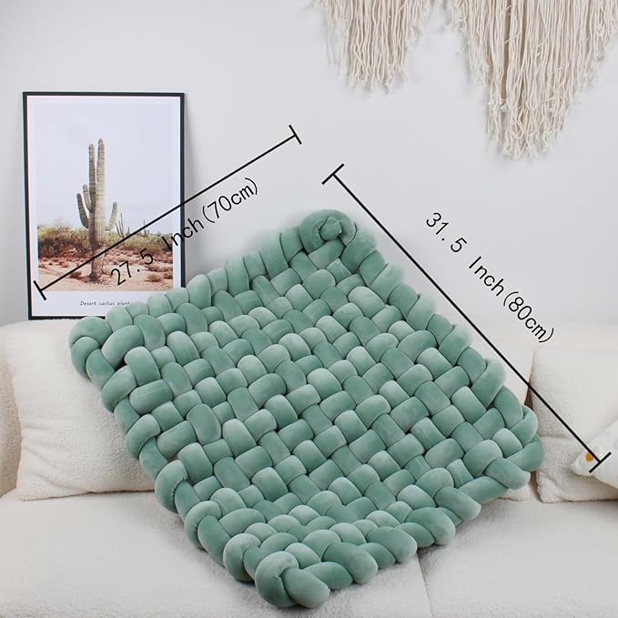 XHJRI Thickened Braided Knot Seat Mat, Knotted Floor Decorative Cushion, Handmade Baby Infant Playing Pad Nursery Rug (27.5 * 31.5 Inch,Matcha Green)