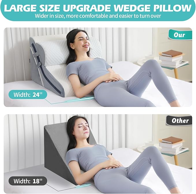 Wedge Pillow for Sleeping, Orthopedic Bed Wedge Pillow Set, 15-in-1 Adjustable Memory Foam Wedge Pillow Post Surgery, 9 &16 & 20 inches Height 3-in-1 Incline Pillows Wedges for Back Pain/Acid Reflux
