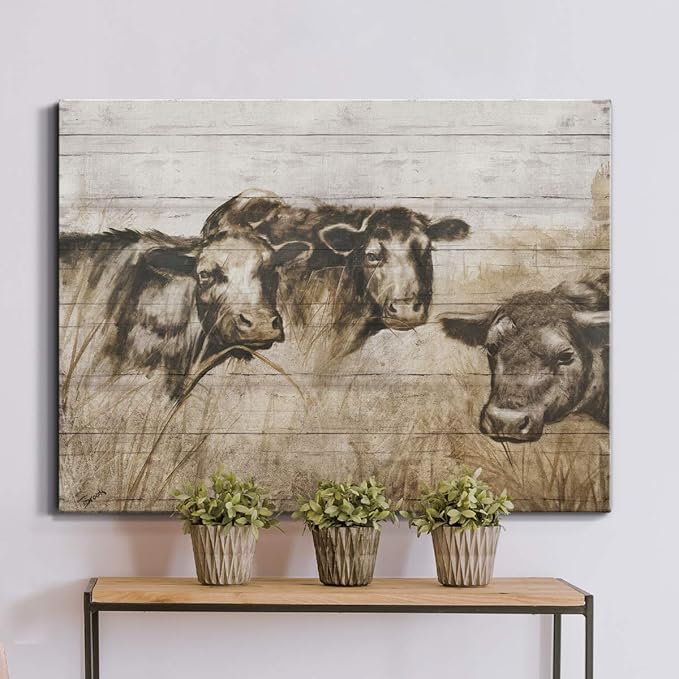 Renditions Gallery Canvas Animal Wall Art Modern Decorations Paintings Vintage Sepia Cows Abstract Black & White Farmhouse Artwork Prints for Bedroom Office Kitchen - 32"x48" LT33