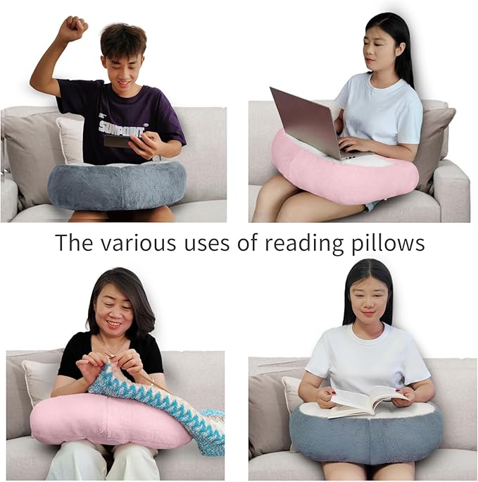 Reading Pillow Lap Pillow for Reading Gaming Pillow for Arms Crochet Pillow Provides Wrist & Elbow Support Suitable for Reading Gaming Working While Sitting on The Bed Floor or Sofa (Pink)