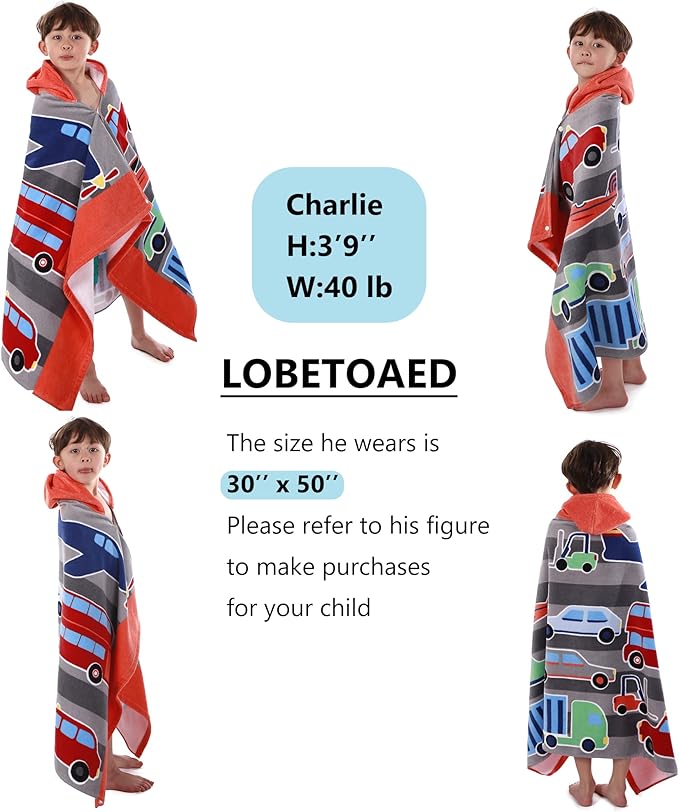 Kids Hooded Beach Bath Towel, Baby Surf Poncho Toddlers Soft Real Cotton Wrap Hooded Towels for Kids Boy Girl