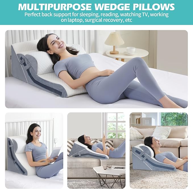 Wedge Pillow for Sleeping, Orthopedic Bed Wedge Pillow Set, 15-in-1 Adjustable Memory Foam Wedge Pillow Post Surgery, 9 &16 & 20 inches Height 3-in-1 Incline Pillows Wedges for Back Pain/Acid Reflux
