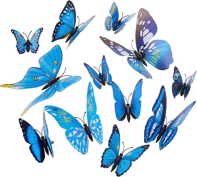 uxcell 120Pcs 3D Beautiful Butterfly Removable DIY Wall Stickers for Bedroom TV Background Decorations, Blue