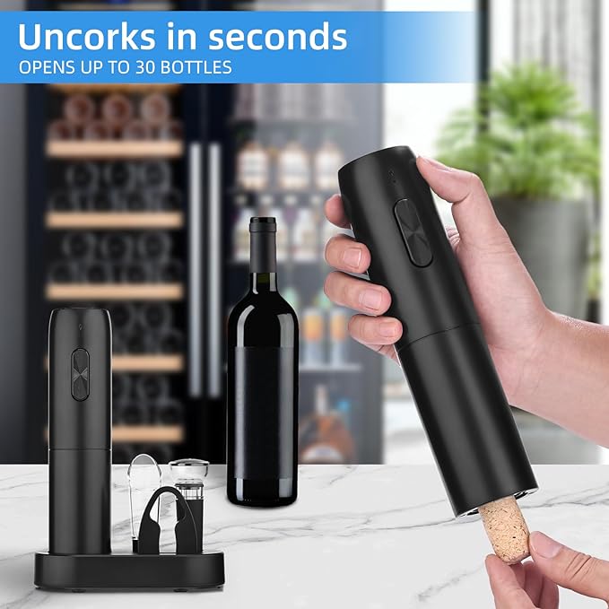 Wine Opener Electric Wine Bottle Openers Electric Wine Openers Set with Rechargeable Base Automatic Wine Opener Rechargeable with Foil Cutter Vacuum Preservation Stoppers Wine Dispenser Storage Base