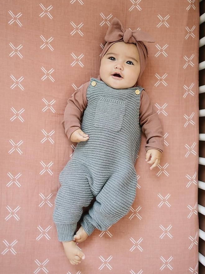 Just Peachy Muslin Crib Sheet by Mebie Baby, Soft and Breathable Bed Sheets for Babies, Modern Neutral Bedding for Cribs, Standard Crib Mattress Fitted Sheet, Great for Boy or Girl Room or Nursery