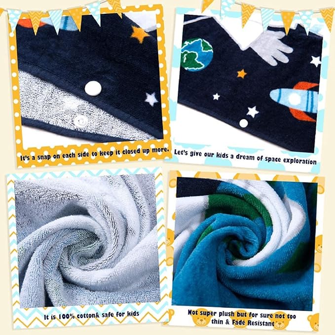 Toddler Hooded Beach Towel Coverup Cape Kids 100% Cotton Soft Quick Dry Absorbent Use for Swim Pool Bath Poncho Towels for 3 to 8 Years Old Children Size 24"x 55" in Full-Length (Astronaut Pattern)