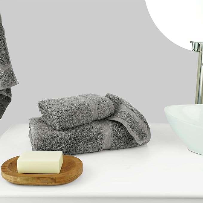 Chakir Turkish Linens | Hotel & Spa Quality 100% Cotton Premium Turkish Towels | Soft & Absorbent (Personalized 3-Piece Towel Set, Gray)