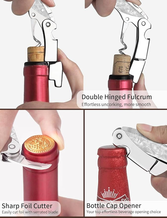 Wine Key - CORKAS Prestige Waiter Corkscrew with Moonstone Resin Handle, Handcrafted Wine Opener Manual with Double Hinged, Foil Cutter and Bottle Opener, Gifts for Sommelier, Bartenders, Servers
