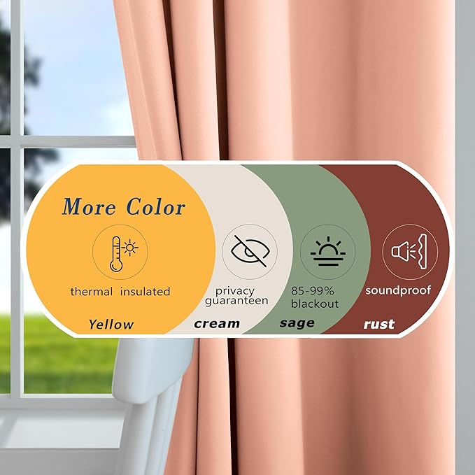 Mrs.Naturall Pink Kitchen Curtains,Blackout Short Length Window Curtains for Bedroom Blush Pink Bathroom Decor,45 Inch Long