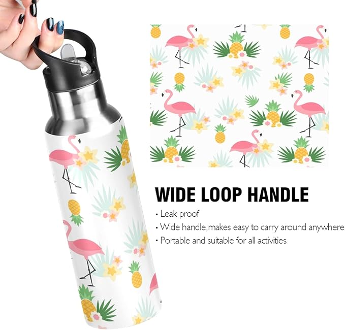 Qilmy Black and White Leopard Water Bottle Vacuum Insulated Stainless Steel Water Bottles with Straw Lid Leakproof Wide Mouth Water Flask for Fitness Outdoor Sports, 20 oz