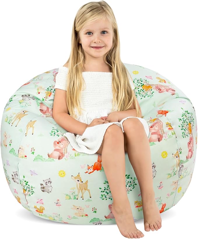 Bean Bag Chair for Kids Stuffed Animal Storage Beanbag Chairs,Toddler Toy Storage Organizer for Girls and Boys,Large 32'' Cover Only(No Filling