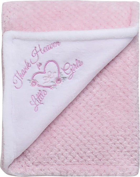 Little Me 2-Ply Reversible Baby Blanket with Thank Heaven for Little Girls Embroidery (Pink, 30x40)