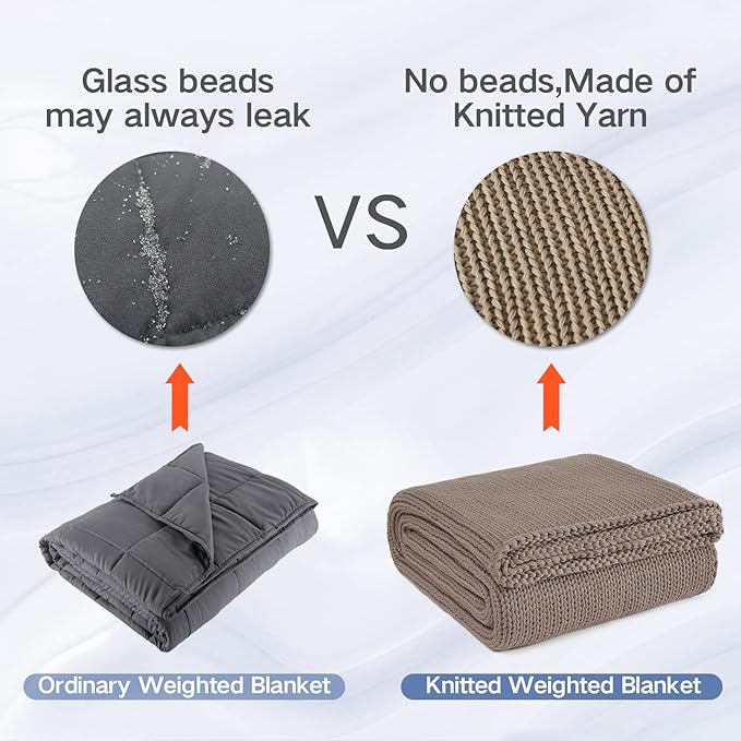 Knitted Weighted Blanket(Beige 50"x60" 7lbs),Home Décor Cooling Throw Blanket for Hot Sleepers,Hand Made Chunky Knit Heavy Blanket Use on Twin Size Bed