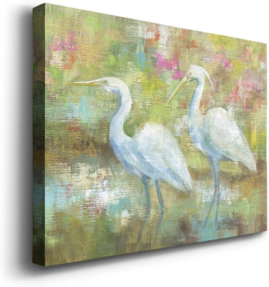 Renditions Gallery Canvas Nature Wall Art Modern Paintings Decorations Elegant White Egrets Abstract Multicolored Bontanical Wall Hanging Artwork for Bedroom Office Kitchen - 32"x48" LT33