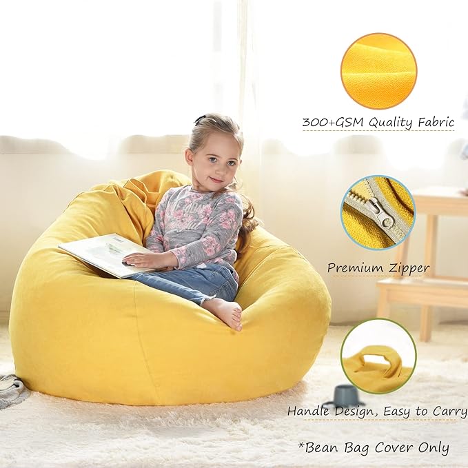 YuppieLifeKids Storage Bean Bag Cover(No Filling)Candy-Colored/Toy Organizer|Carrying Handle Sofa|Available for Kids and Teenager|Cuddle Chair|Machine Washable and Durable(27'',Ginger)