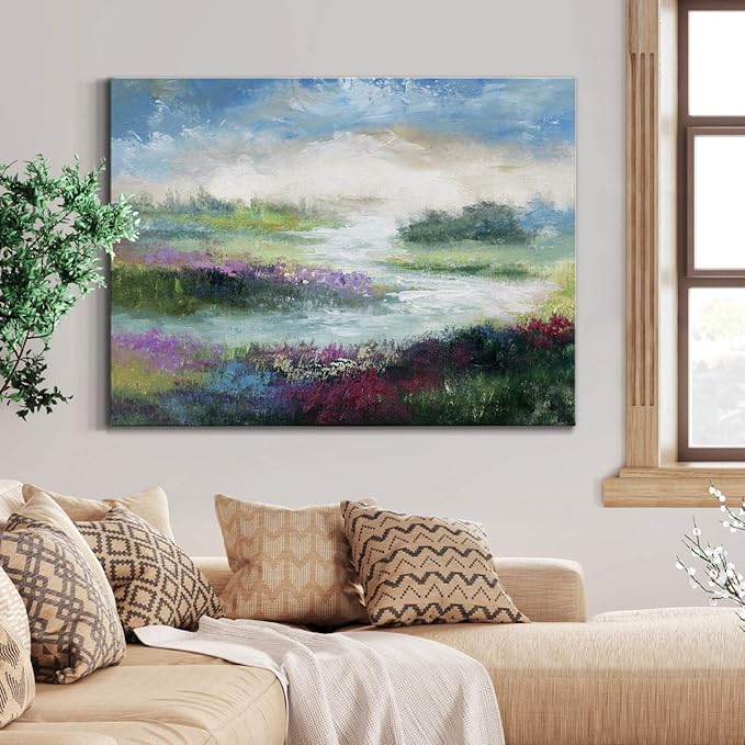 Renditions Gallery Canvas Flowers Wall Art Modern Decorations Paintings Colorful Floral Meadow Glam Nature Abstract Wall Hanging Artwork Prints for Bedroom Office Kitchen - 32"x48" LT33