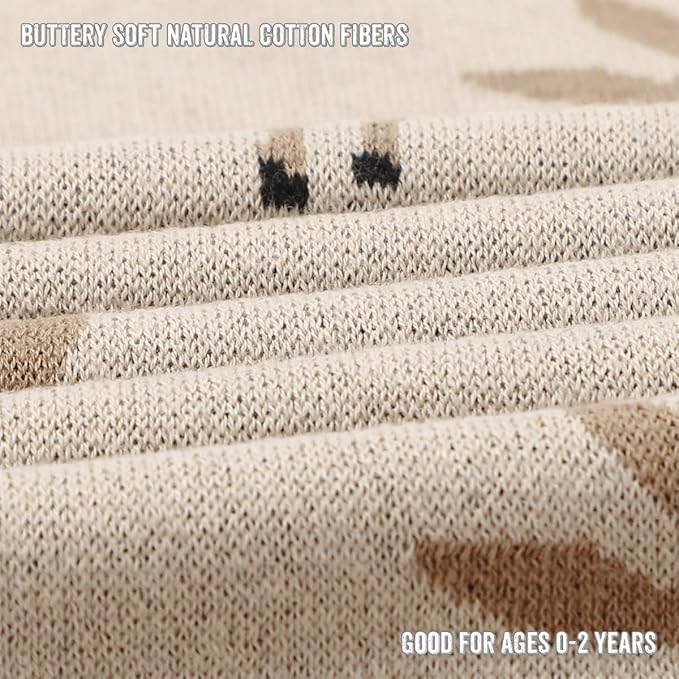 Knit Baby Swaddle Blanket - 100% Cotton Soft Cozy Receiving Swaddling Crib Stroller Blanket Quilt for Shower Gift Registry for Newborns Infants Toddlers Gender Neutral (Deer - Taupe)