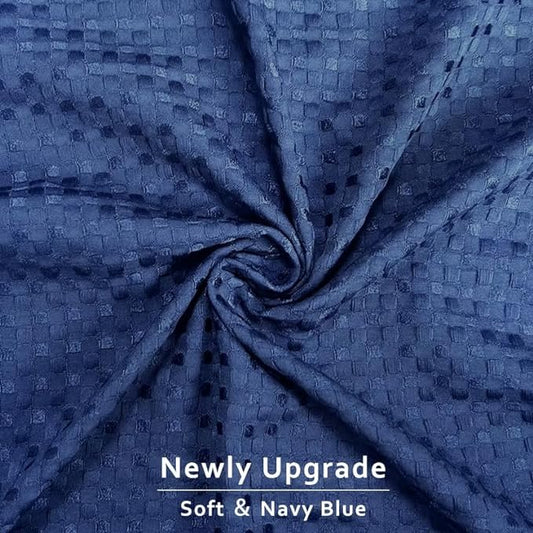 MIYE Pleated Waffle Weave Bed Skirt, Tailored Dust Ruffle 12 Inch Drop Easy Fit, Machine Washable (Navy Blue, King - 12" Drop)