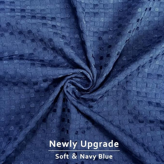 MIYE Pleated Waffle Weave Bed Skirt, Tailored Dust Ruffle 12 Inch Drop Easy Fit, Machine Washable (Navy Blue, Queen - 12" Drop)