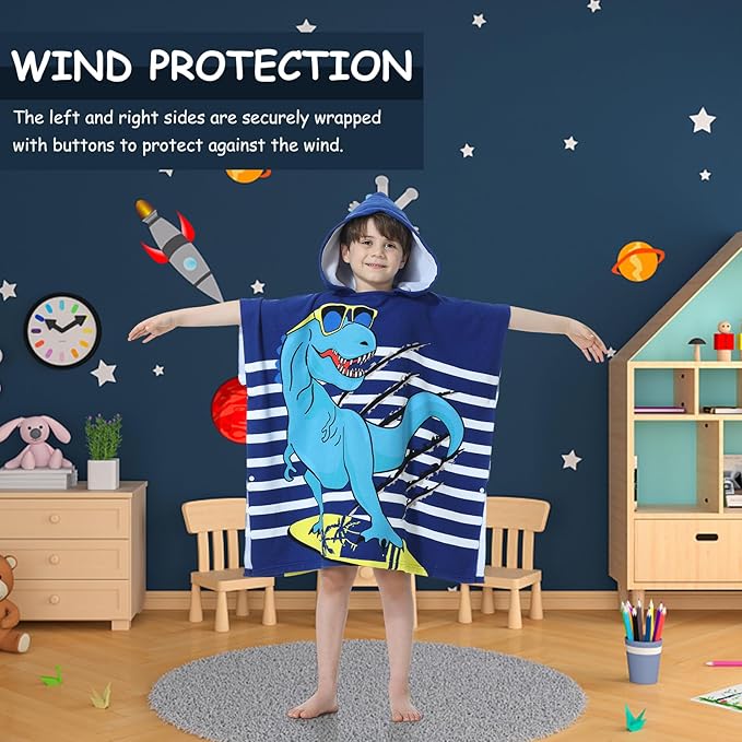 MOKANI Kids Hooded Poncho Towels, Soft & Absorbent Microfiber Beach Towel, Swimming Pool Changing Robe Bathrobe Bath Towel