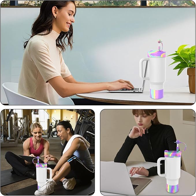 Protective Silicone Bottle Cover Set for Stanley Quencher H2.0 40 30 20 oz Tumbler with Handle & Iceflow, Anti-Scratch Cover Boot for Stanley Cup Accessories BPA Free (C)