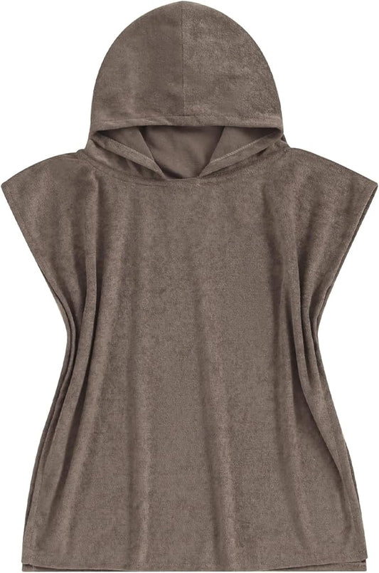 Toddler Beach Towel with Hood Kids Waffle Swim Cover Up Bath Towel Surf Poncho Boys Girls Hooded Beach Towel (B Brown, 3-4 Years)