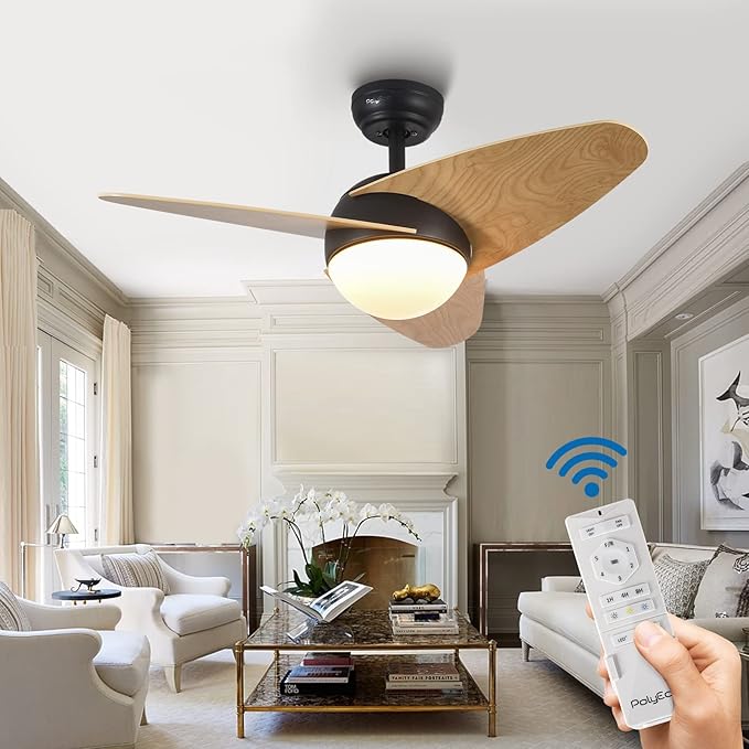 36" Ceiling Fans with Remote Control, Modern Ceiling Fans with Lights, Quiet Ceiling Fan with LED Light, Reversible DC Motor, 3 Colors, 5 Wind Speeds and Timer Function for Bedroom Living Room