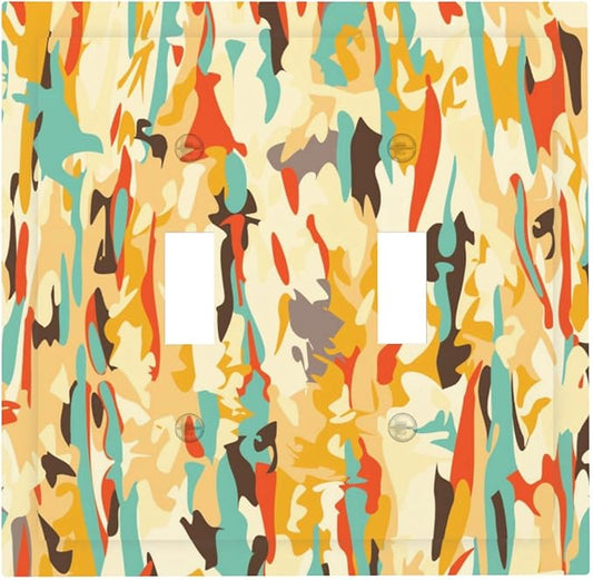 Modern Camouflage Art Double Toggle Light Switch Covers 2 Gang Wall Plate Dual Decorative Switchplate Electrical Faceplate for Bathroom Country Kitchen Bedroom Decor, 4.9" x 5"