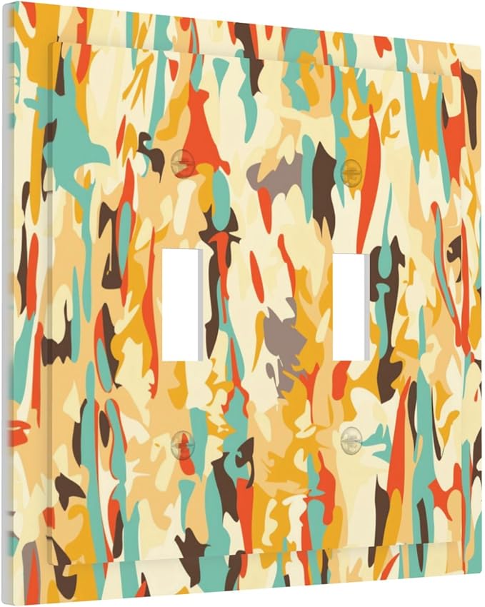 Modern Camouflage Art Double Toggle Light Switch Covers 2 Gang Wall Plate Dual Decorative Switchplate Electrical Faceplate for Bathroom Country Kitchen Bedroom Decor, 4.9" x 5"