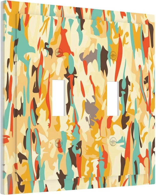 Modern Camouflage Art Double Toggle Light Switch Covers 2 Gang Wall Plate Dual Decorative Switchplate Electrical Faceplate for Bathroom Country Kitchen Bedroom Decor, 4.9" x 5"