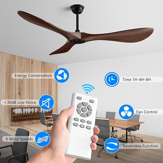 60 Inch Ceiling Fan with Remote,Ceiling Fan no light for Indoor/Outdoor,6 Speed Noiseless Reversible DC Motor,Easy to Install Modern Ceiling Fan with Timer for Living Room Bedroom Farmhouse,Patios