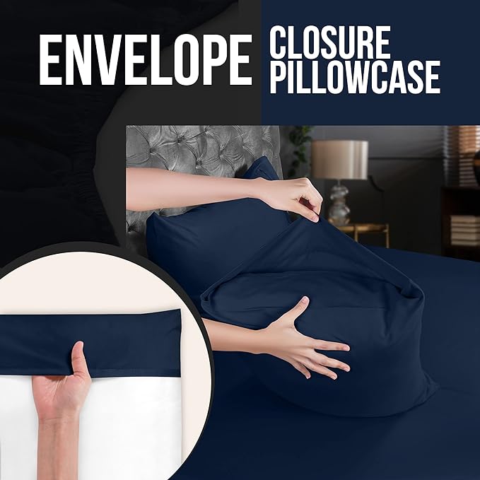 Utopia Bedding Queen Pillow Cases - 2 Pack - Envelope Closure - Soft Brushed Microfiber Fabric - Shrinkage and Fade Resistant Pillow Covers 20 X 30 Inches (Queen, Navy)
