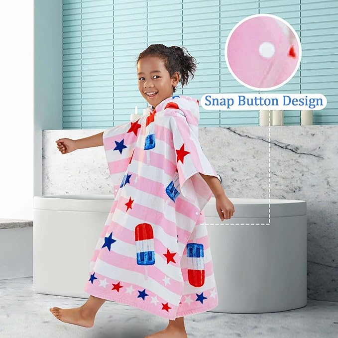 VOOVA & MOVAS Kids Beach Towels with Hood (4-8Years), Super Absorbent Soft Cotton Bath | Pool Towel for Boys and Girls, Perfect for Swim | Gifts, Pink Ice Lolly
