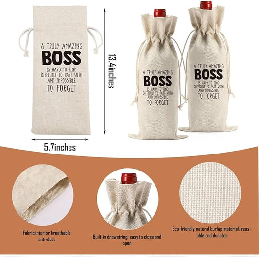 XFW Boss Gifts Wine Bag Boss Day Gifts for Her Him Boss Lady Gifts for Women Men Boss Appreciation Gifts Going Away Gifts for Boss Best Boss Gifts