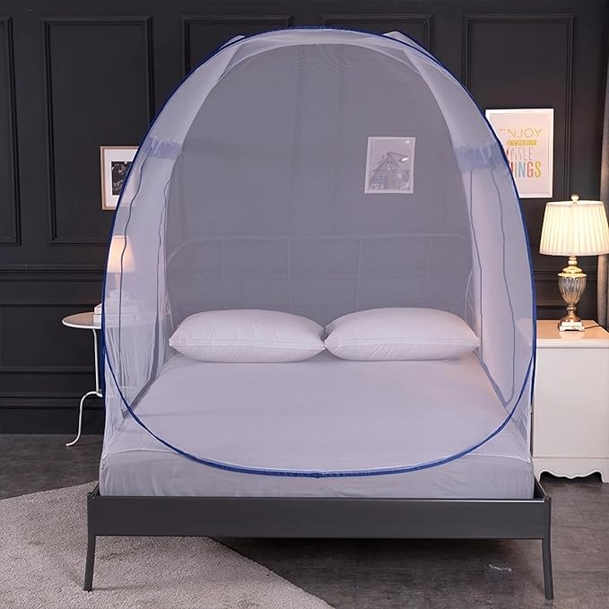 Mosquito Net for Bed, Folded Size 12 inch Portable Camping Travel Mosquito Net, Pop Up Mosquito Tent with Double Entry for King Queen Size Bed (Folded 12 Inch, 47"x75"x57")