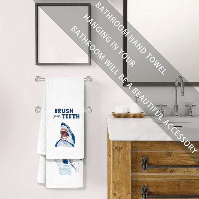 Shark Kids Bathroom Decor Sets of 4 - Shark Towels for Kids Bathroom, Shark Kids Bath Towels 16x24, Toddler Boys Girls Bathroom Decor, Wash Your Hands Bathroom Decor, 16x24