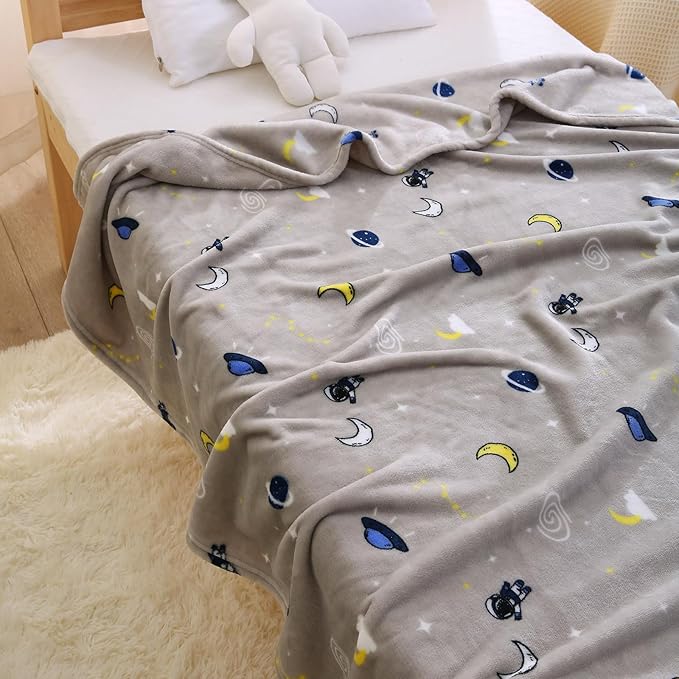 DaysU Plush Flannel Baby Blanket Super-Soft Lightweight, Printed Fleece Baby Blanket for Unisex, Oversized Bed Throws for Kids and Children, Grey Space 50”x60”