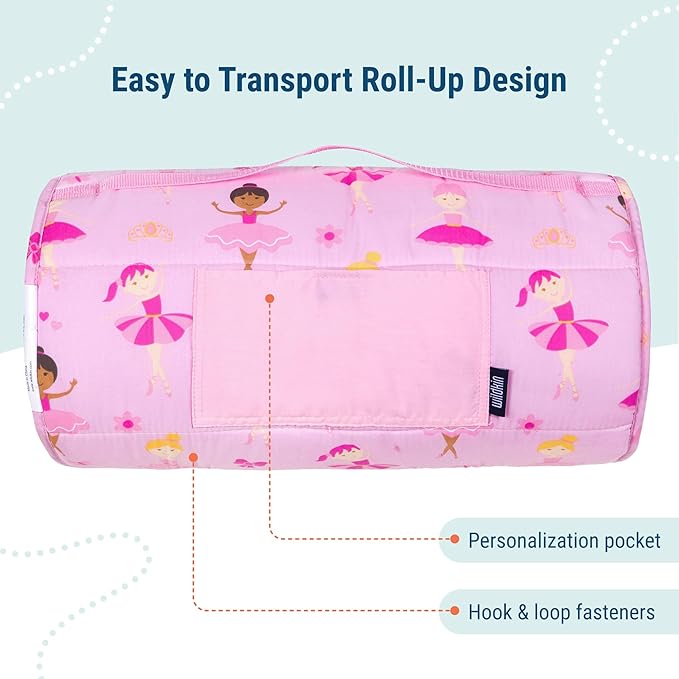 Wildkin Original Nap Mat with Reusable Pillow for Boys & Girls, Ideal for Sleepovers, Equipped with Hook & Loop Fastener, Made from Cotton Blend Materials - Nap Mat for Kids